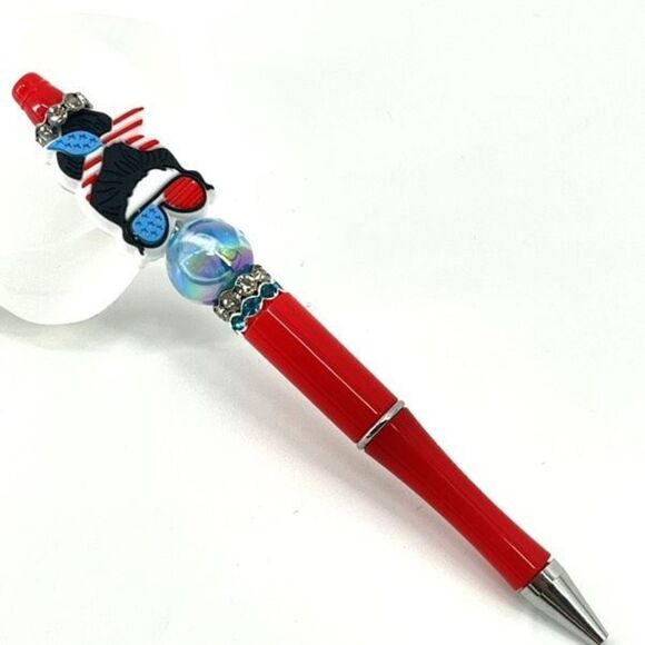 Rockabilly patriotic USA mom handmade pen NEW beads rhinestone bling red white c - Picture 3 of 5